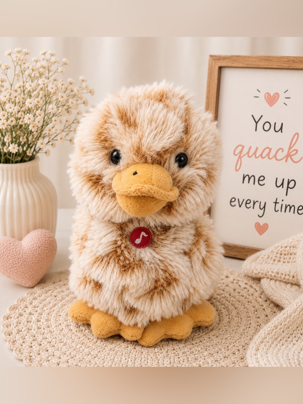 Quacking Fluffy Brown and Cream Duck Plush Toy
